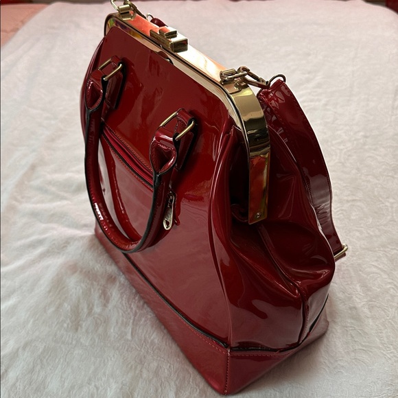 Satchel Purse Elegant Red Patent Leather Handbag Large - Picture 4 of 12